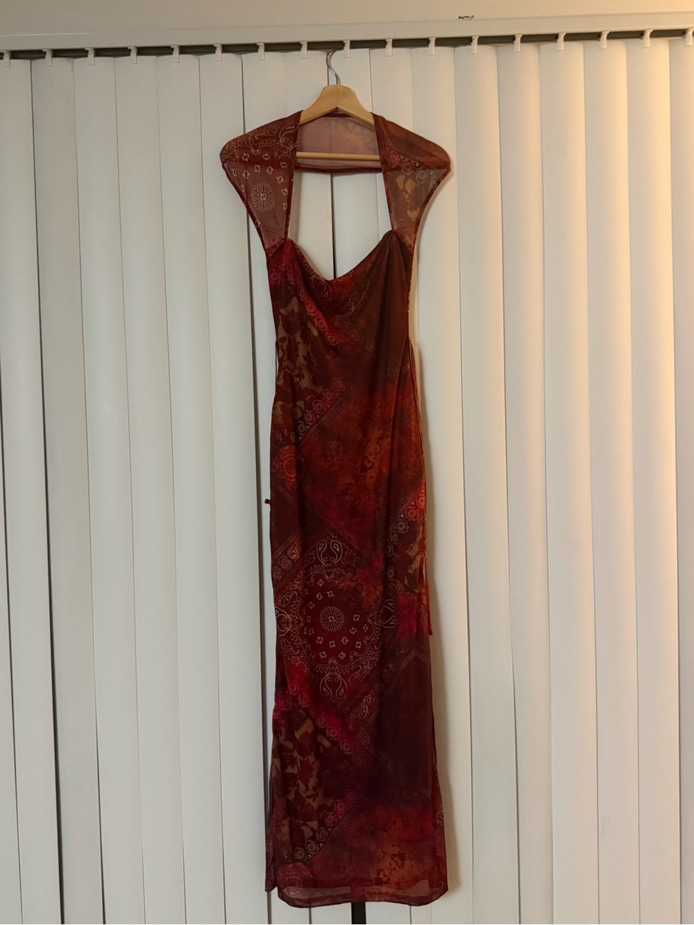 Cider Backless Maxi Dress in Red and Brown Paisley